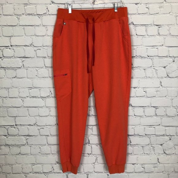 Figs Pants - Figs Womens High Waisted Zamora Jogger Scrub Pants Size XL Sunset Orange PO 2524